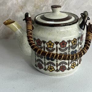 Vintage Otagiri Japan Teapot Handcrafted Stoneware Speckled Glaze Floral